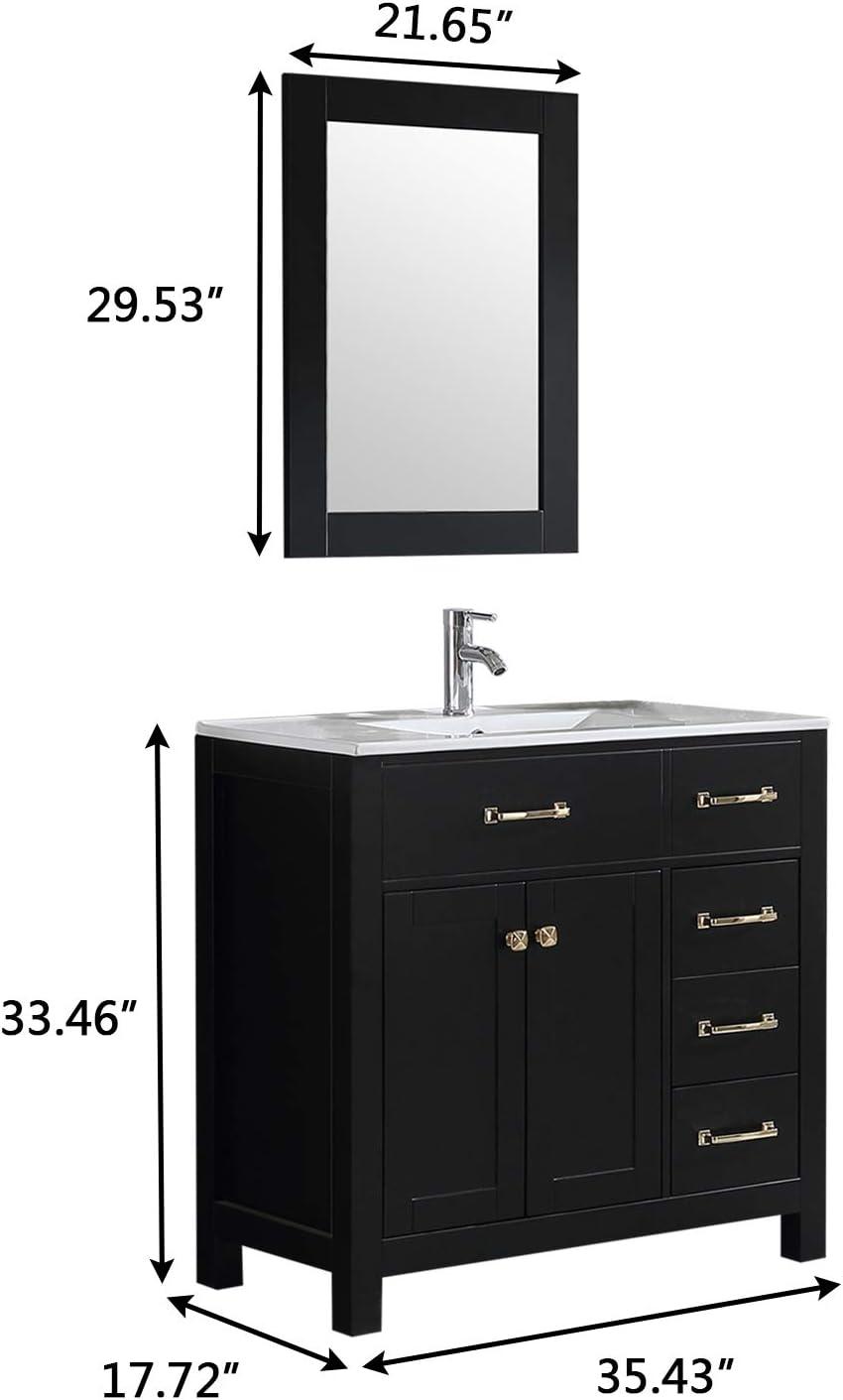Wonline 36" Luxurious Bathroom Vanity with Sink Combo Set,Free Standing Bathroom Vanity Cabinet w/Thickened Wood, Faucet, Painted Surface, Mirror, Black