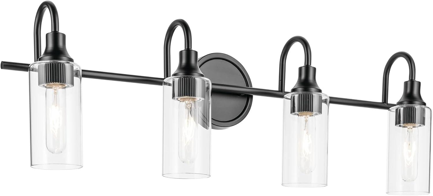 Kichler Kavi 31.5" 4-Light Vanity Light with Clear Glass in Black, Damp Rated, for Bathroom, Powder Room, Over a Mirror, (31.5" W x 10" H), 55212BK