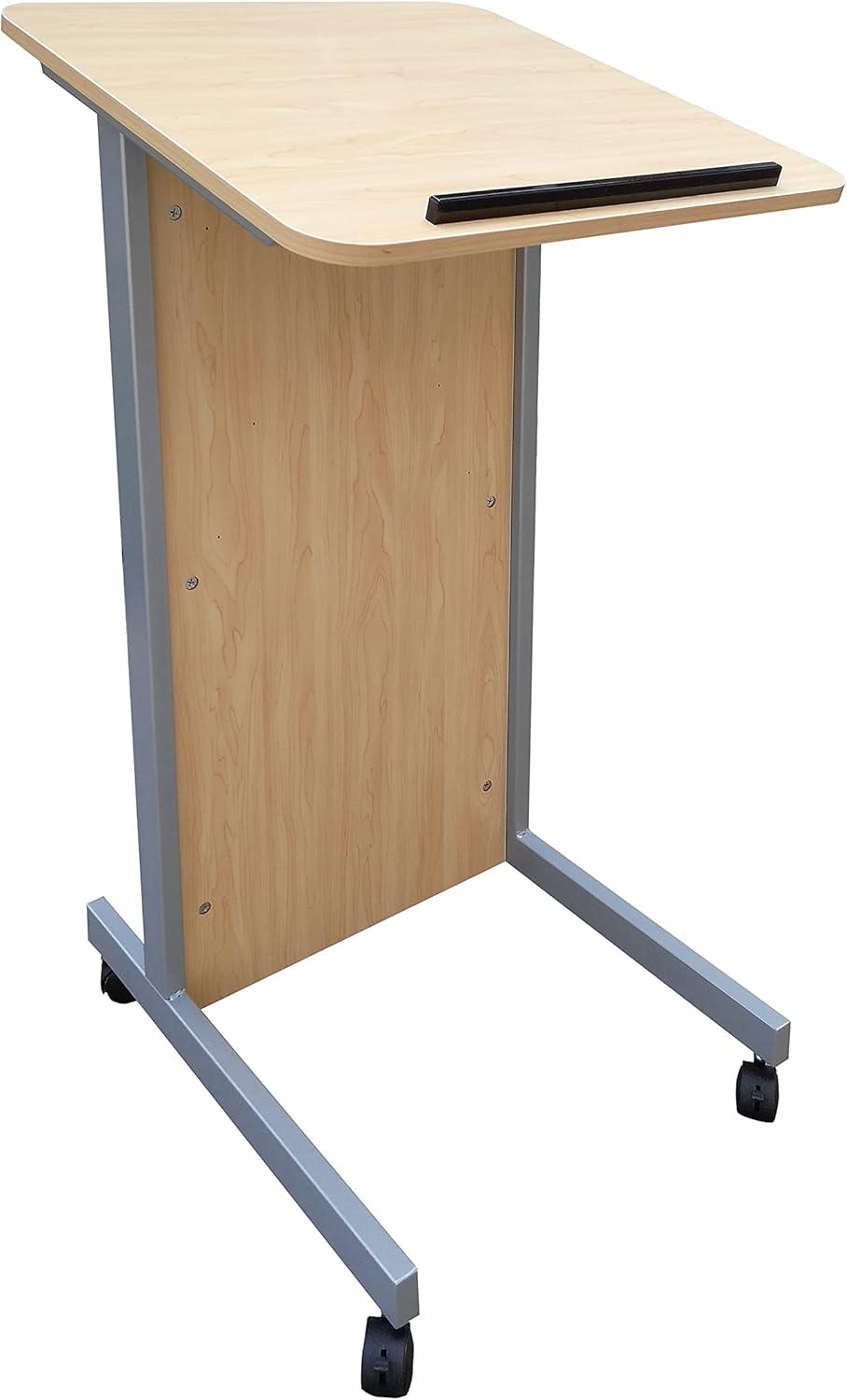 FixtureDisplays® Floor Standing Pulpit Lectern Podium w/Casters, Heavy Duty Steel Frame, Rolling Podium 21307-MAPLE