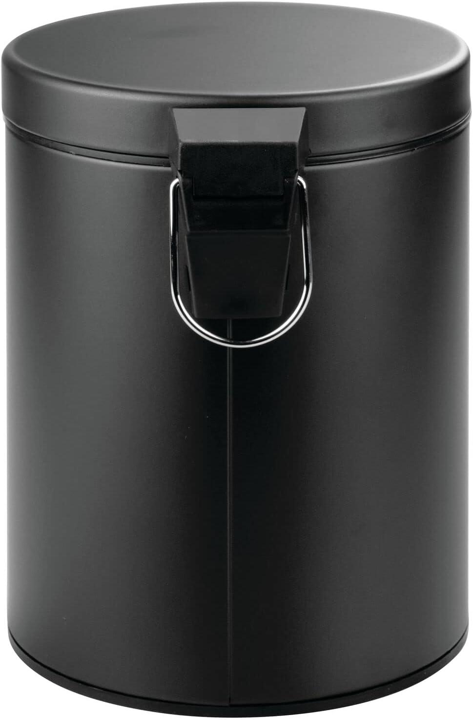 mDesign Small 1.3 Gallon Round Metal Step Trash Can with Liner/Handle - Black