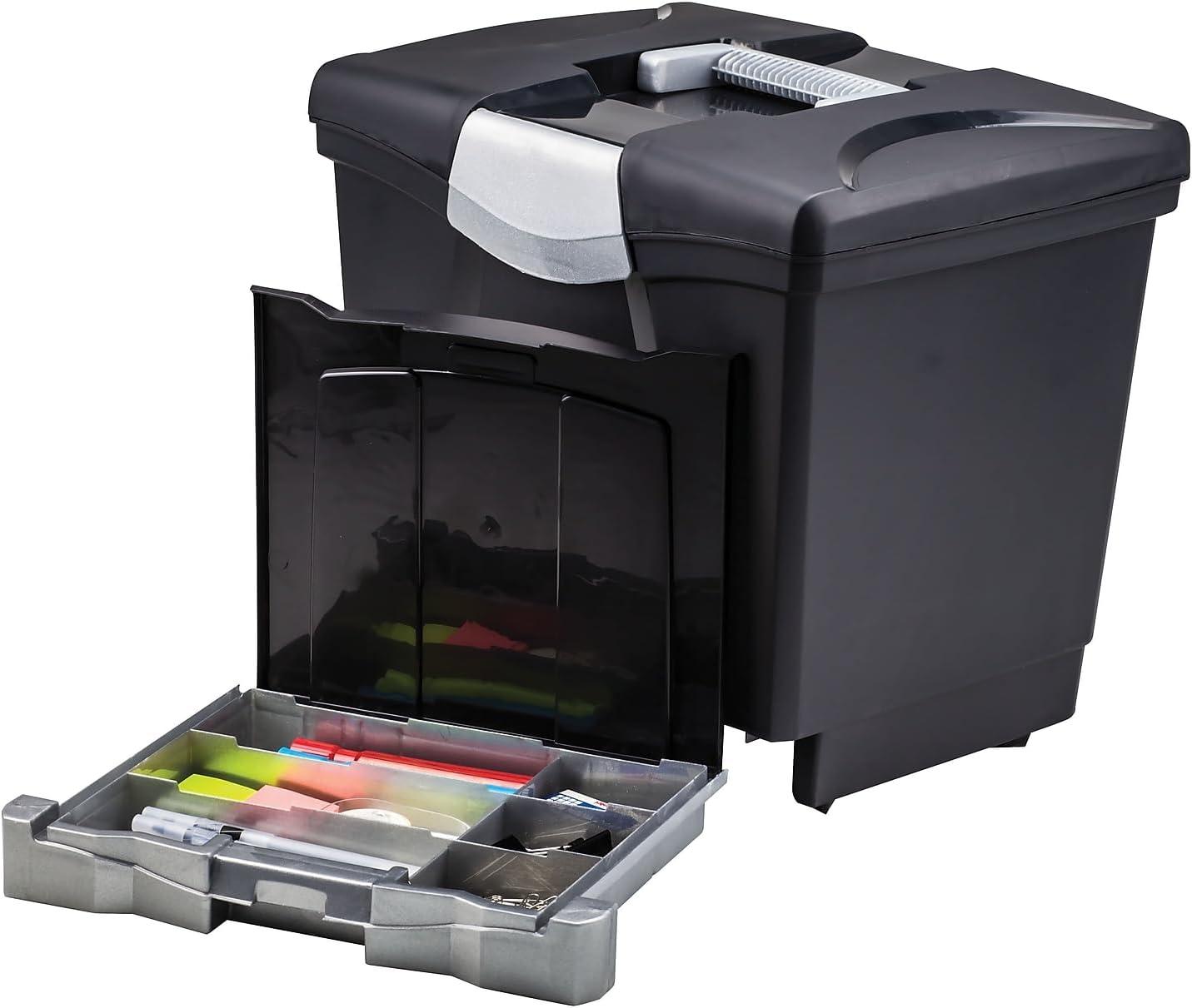 Storex Portable File Box with Drawer, Black