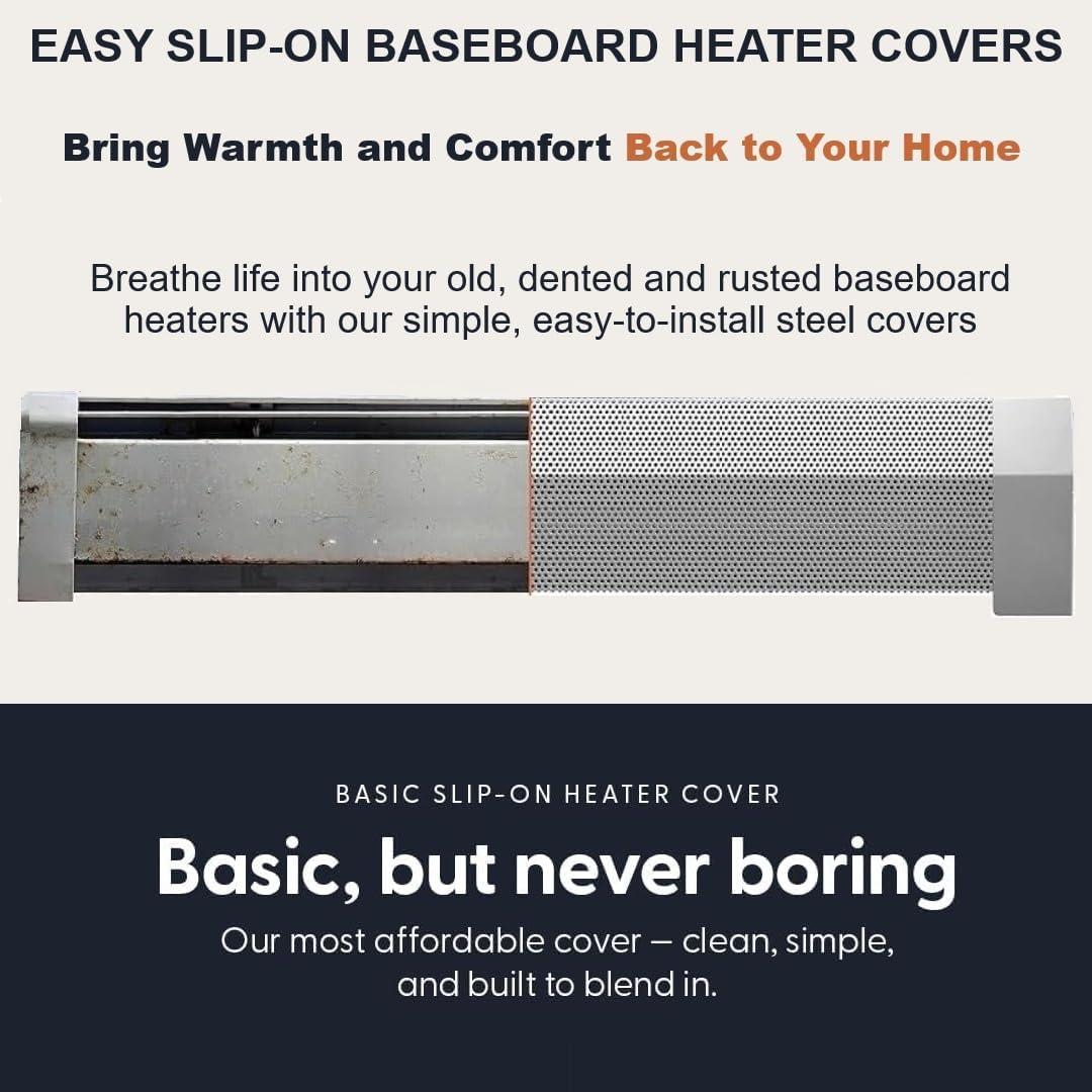 Baseboarders Baseboarders Basic Galvanized Steel Easy Slip-On Baseboard Heater Cover ONLY - White | ENDCAPS SOLD SEPARATELY