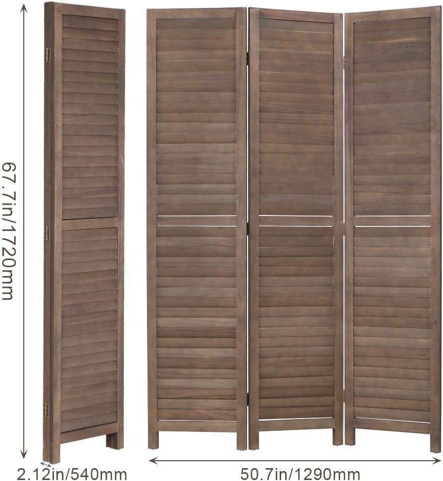 3 Panel Wood Room Divider 4.3 Ft Tall Privacy Wall Divider 67.7" x 16.9" Each Panel Folding Wood Screen For Home Office Bedroom Restaurant （Brown）