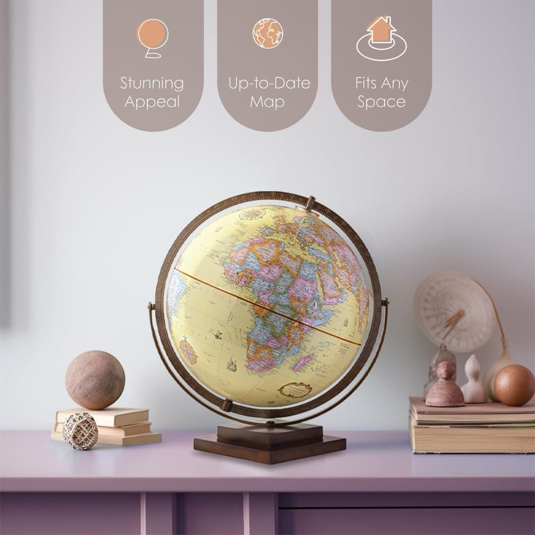 Waypoint Geographic Revolution 12" Diameter Desktop World Globe - Gyromatic Full-Swing Movement, Decorative Antique Globe for Home or Office Decor