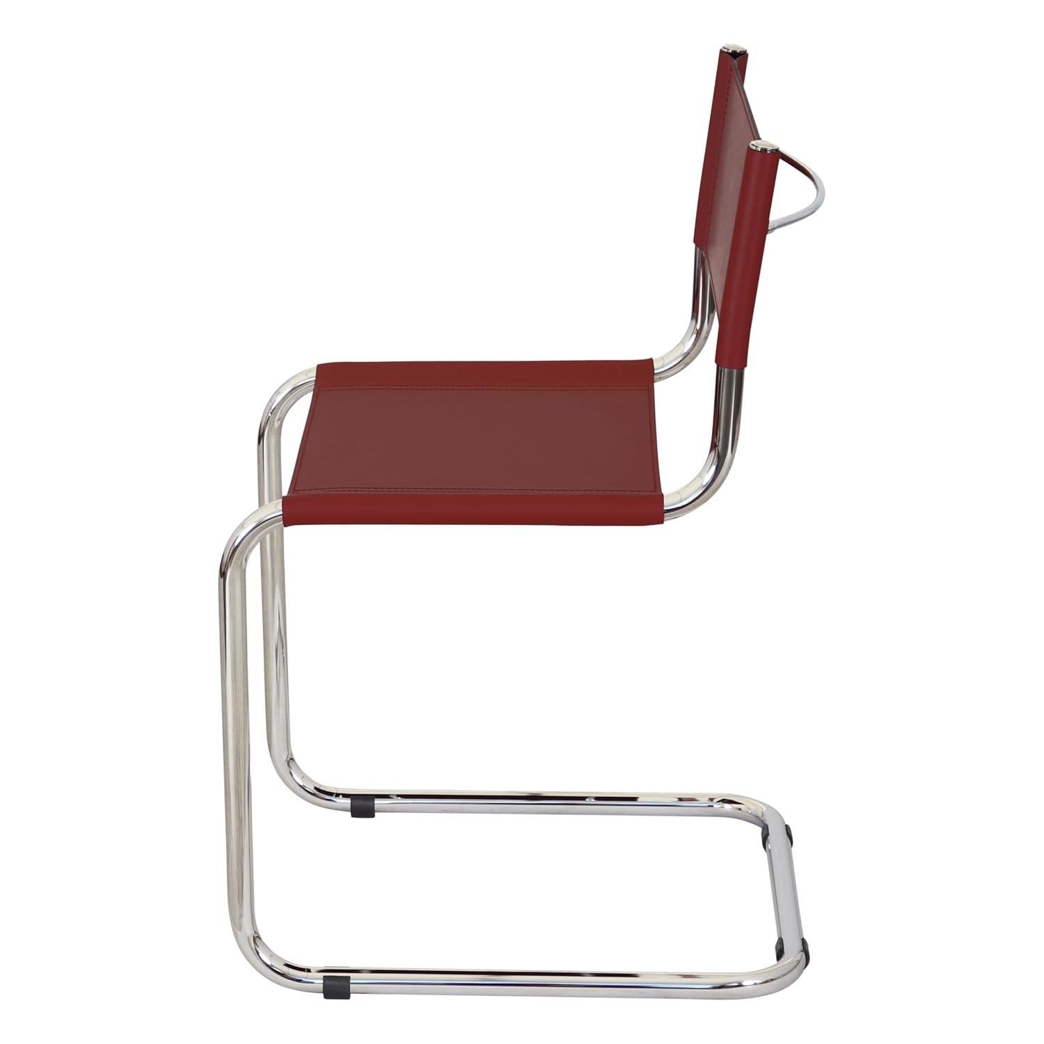 Breuer Chair Company Mart Stam Cantilever Side Chair w/ Chrome Steel Frame & Dark Red Bonded Leather by Furnish Theory