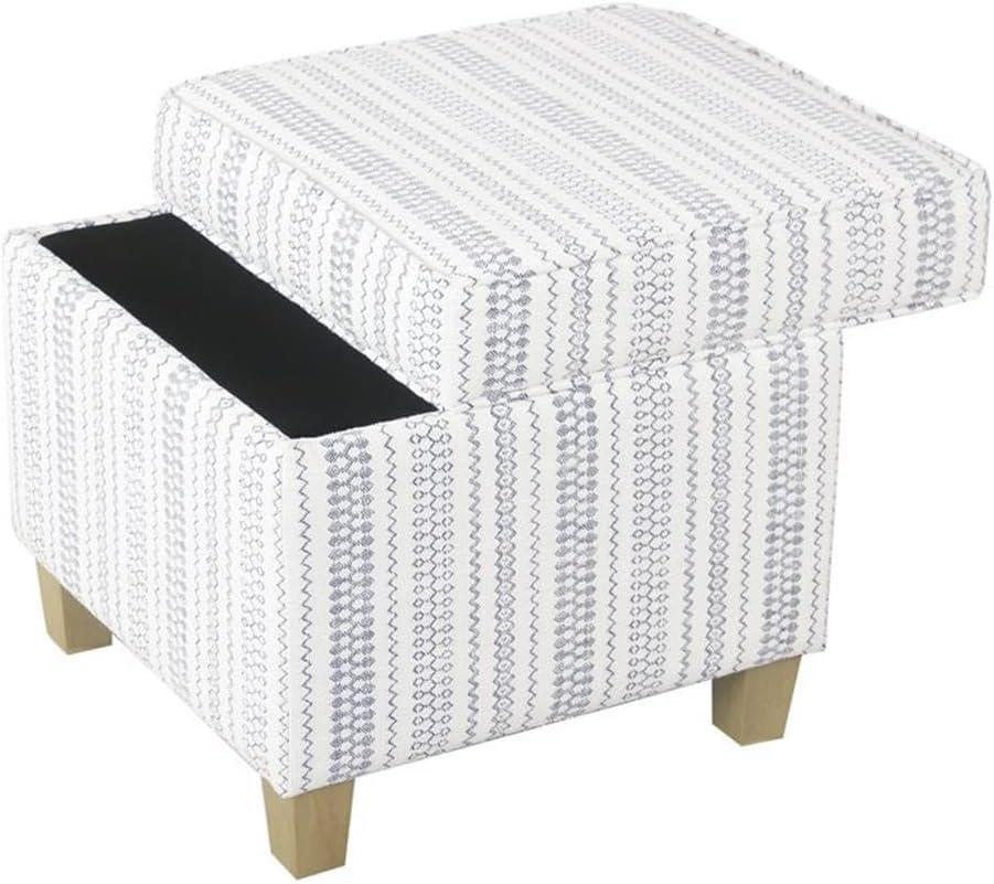 Cole Classics Square Storage Ottoman with Lift Off Top Blue Striped - HomePop: Farmhouse Accent, Wood Legs