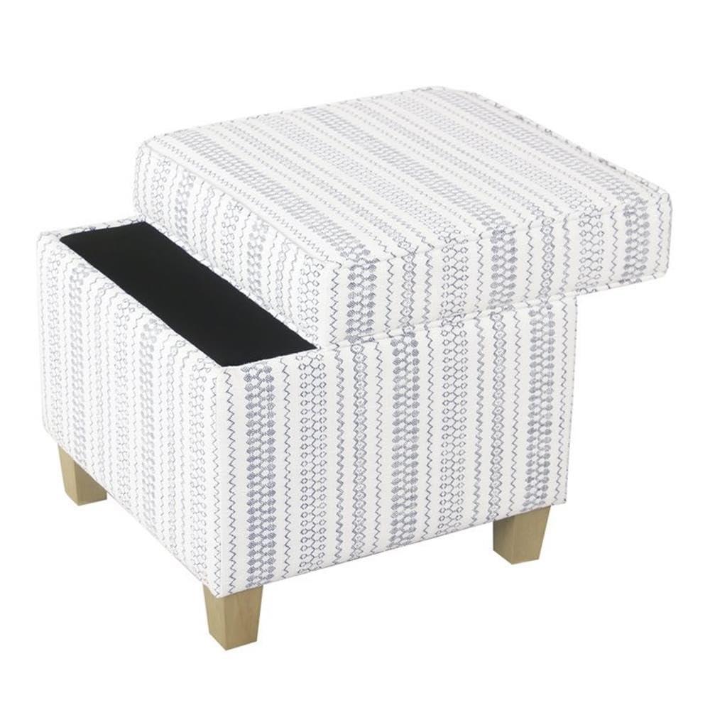 Cole Classics Square Storage Ottoman with Lift Off Top Blue Striped - HomePop: Farmhouse Accent, Wood Legs