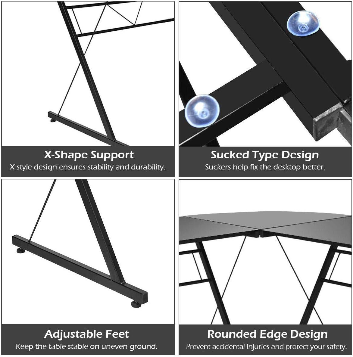 Tangkula L-Shaped, Corner, Modern Simple Style 3-Piece Metal Frame Study Laptop Desk Writing Gaming Table, Computer Workstation Top, Home Office Studio, Black