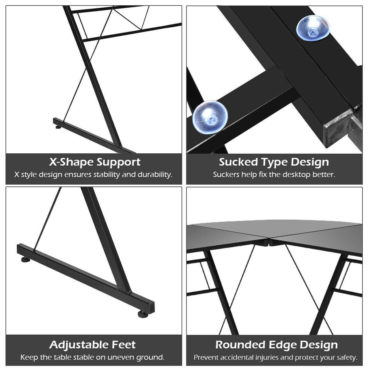 Tangkula L-Shaped, Corner, Modern Simple Style 3-Piece Metal Frame Study Laptop Desk Writing Gaming Table, Computer Workstation Top, Home Office Studio, Black