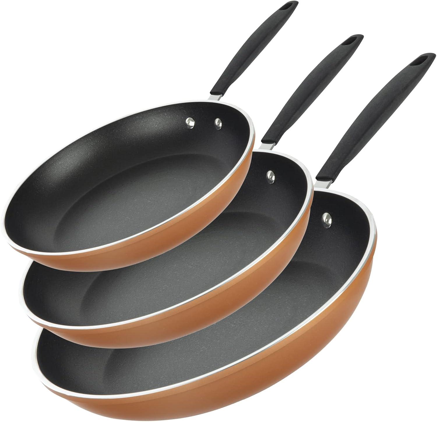 Gotham Steel Copper Cast Textured 3 Pack Nonstick Fry Pan Set - 8'', 10'' and 12''