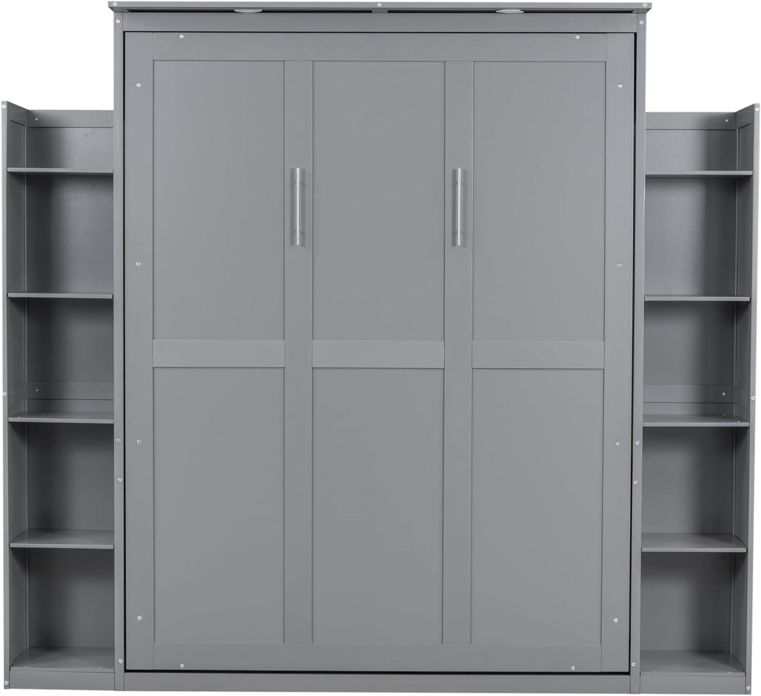 SHANRUGUOJI Murphy Bed Wall Bed With Shelves And LED Lights With Side Storage Bookcases