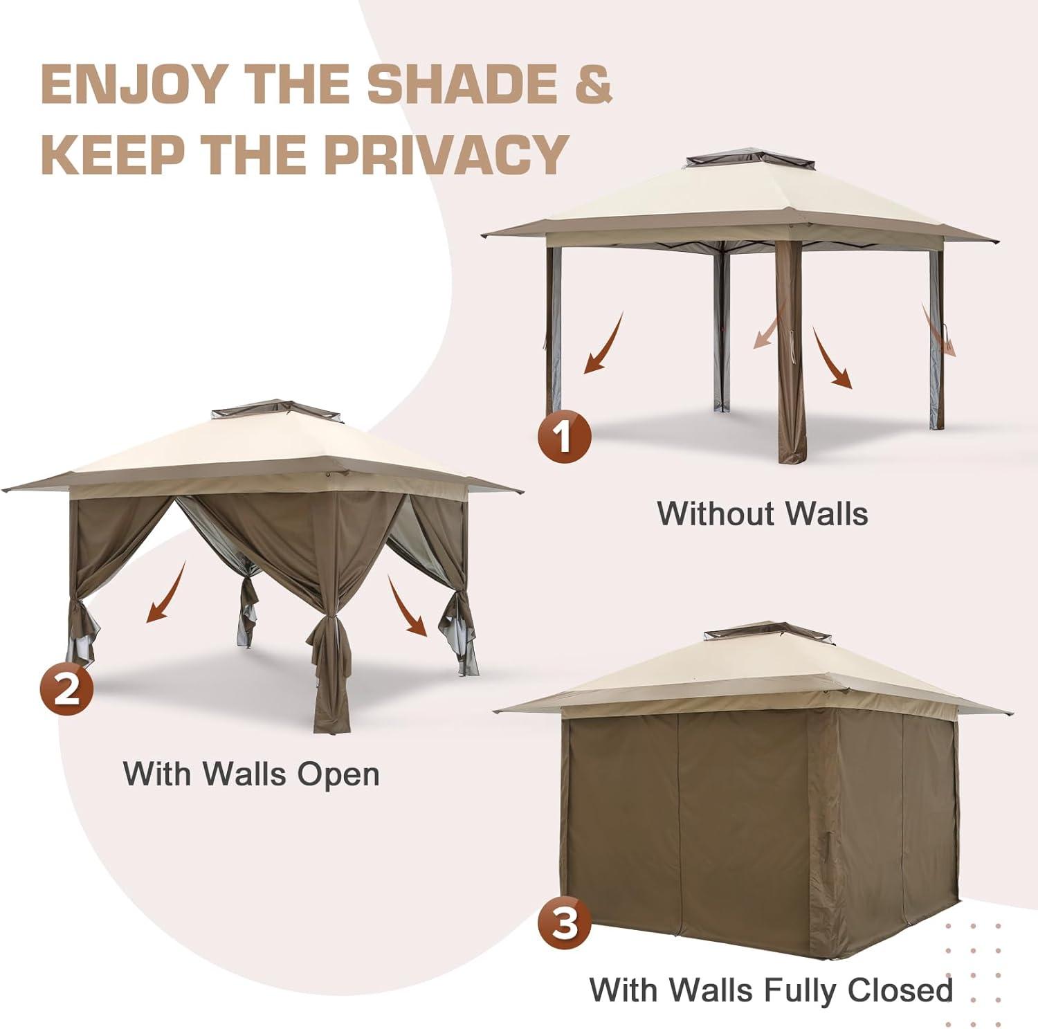 EAGLE PEAK Pop up Patio Gazebo 13 Ft. W x 13 Ft. D Metal Patio
