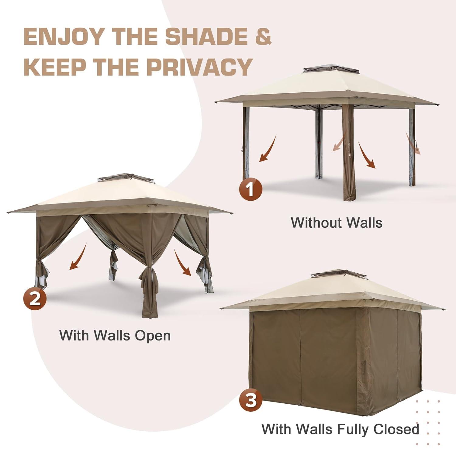 EAGLE PEAK Pop up Patio Gazebo 13 Ft. W x 13 Ft. D Metal Patio