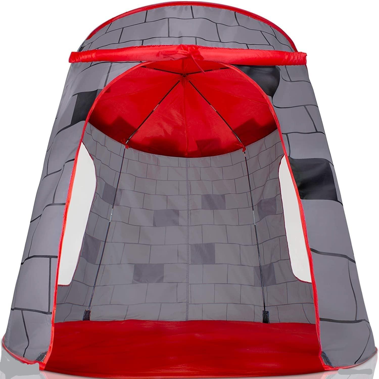 Gray and Red Castle-Themed Foldable Kids Play Tent