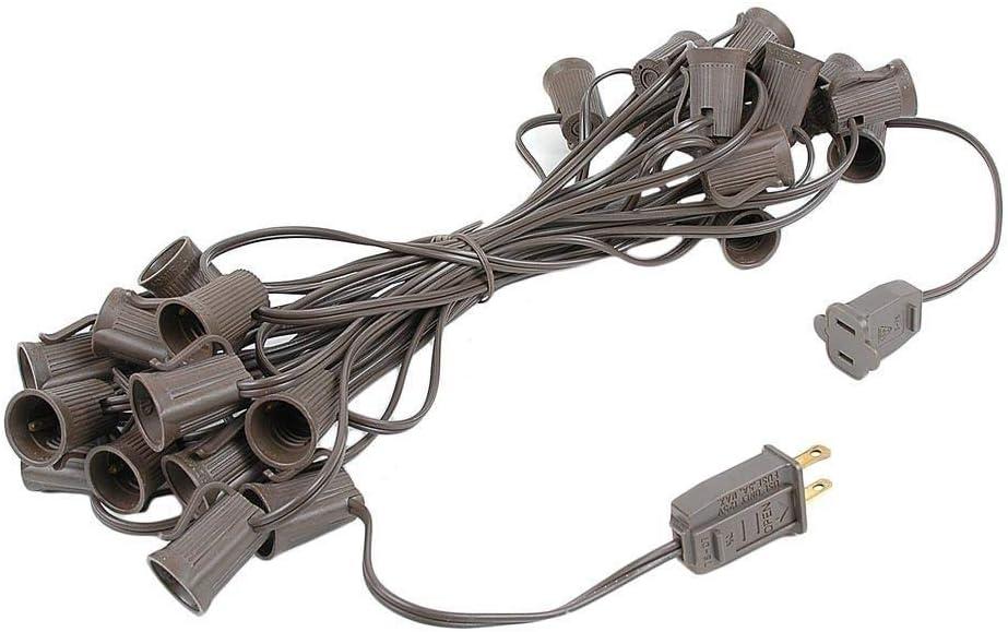 Novelty Lights 25 Feet C9 Clear Christmas String Light Set, Vintage Holiday Hanging Light Set, Brown Wire