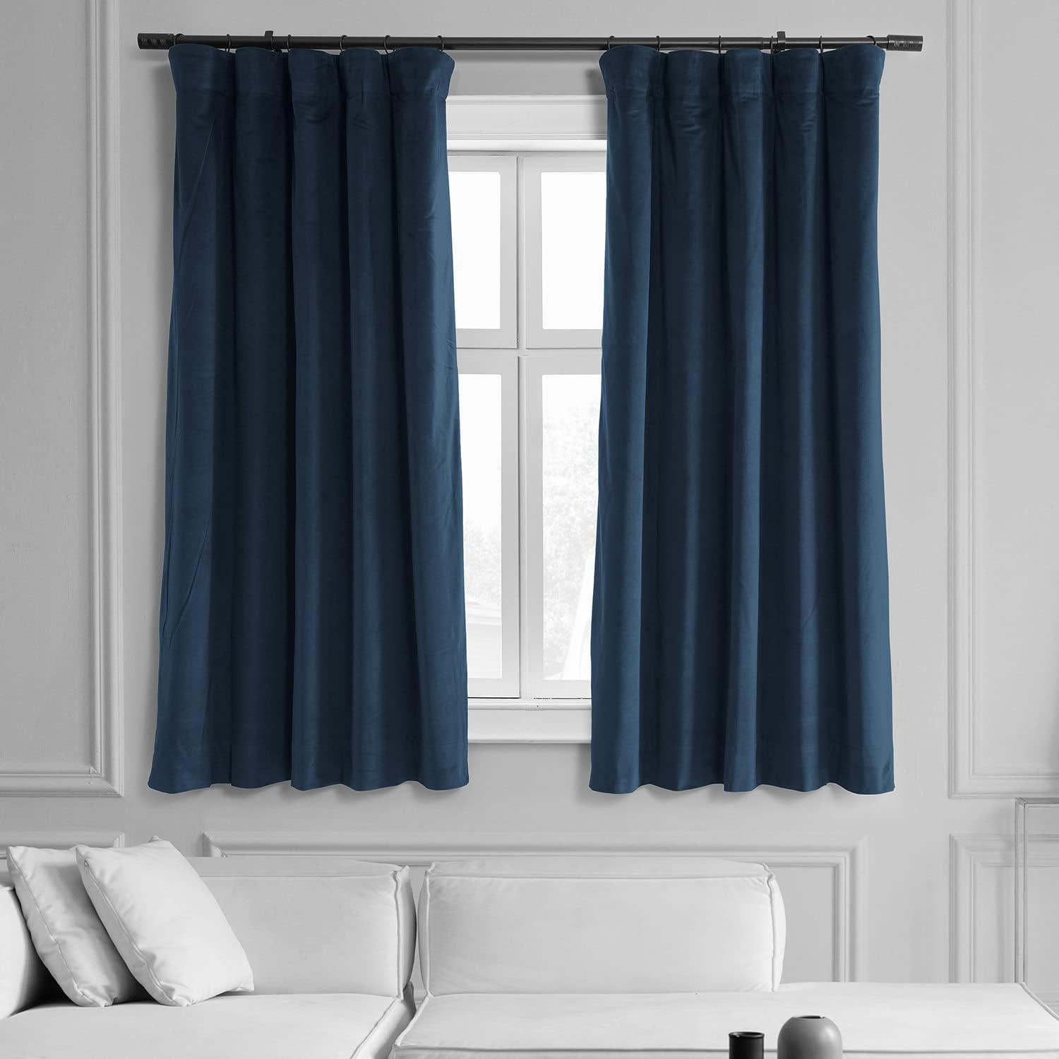 Half Price Drapes Signature Midnight Blue Velvet Blackout Curtains For Bedrooms (1 Panel), 50WX 84L