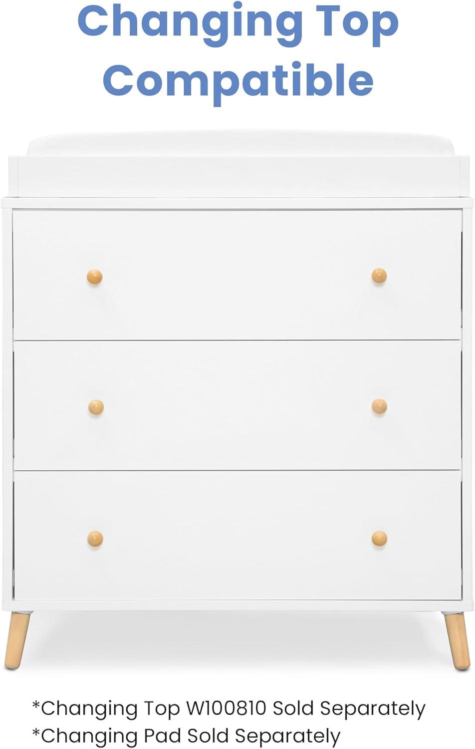 Delta Children Essex 3 Drawer Dresser with Interlocking Drawers - Greenguard Gold Certified, Bianca White/Natural