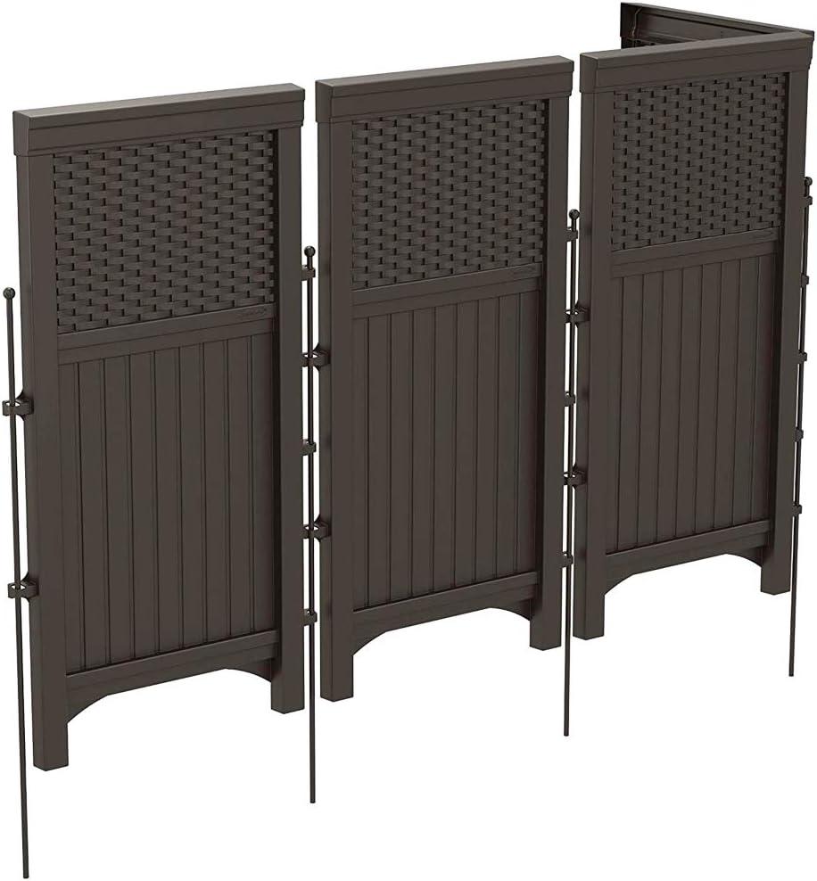 Suncast 4 Freestanding Wicker Resin Reversible Outdoor Panel Screen Enclosure, Brown