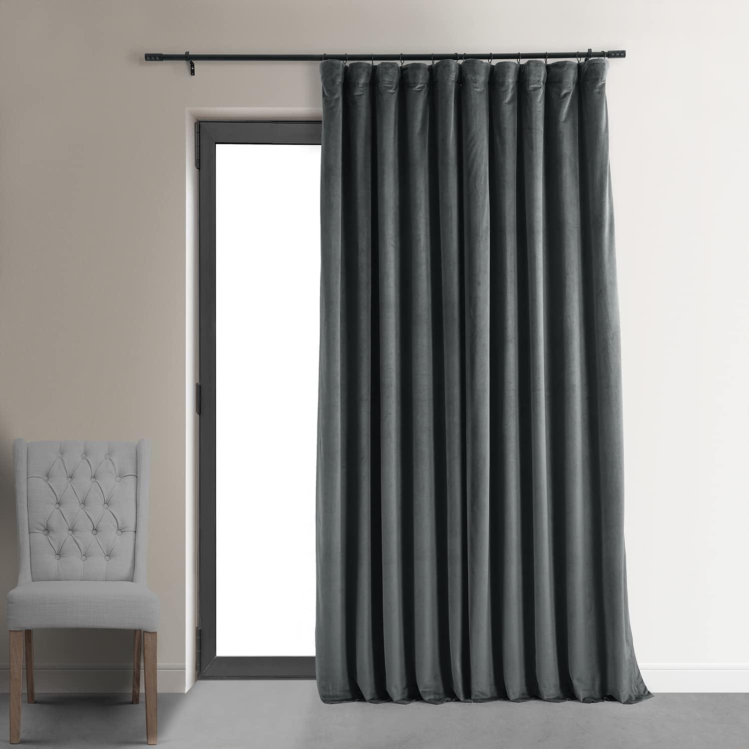 Half Price Drapes Signature Natural Grey Extra Wide Velvet Blackout Curtains (1 Panel),100W X 108L