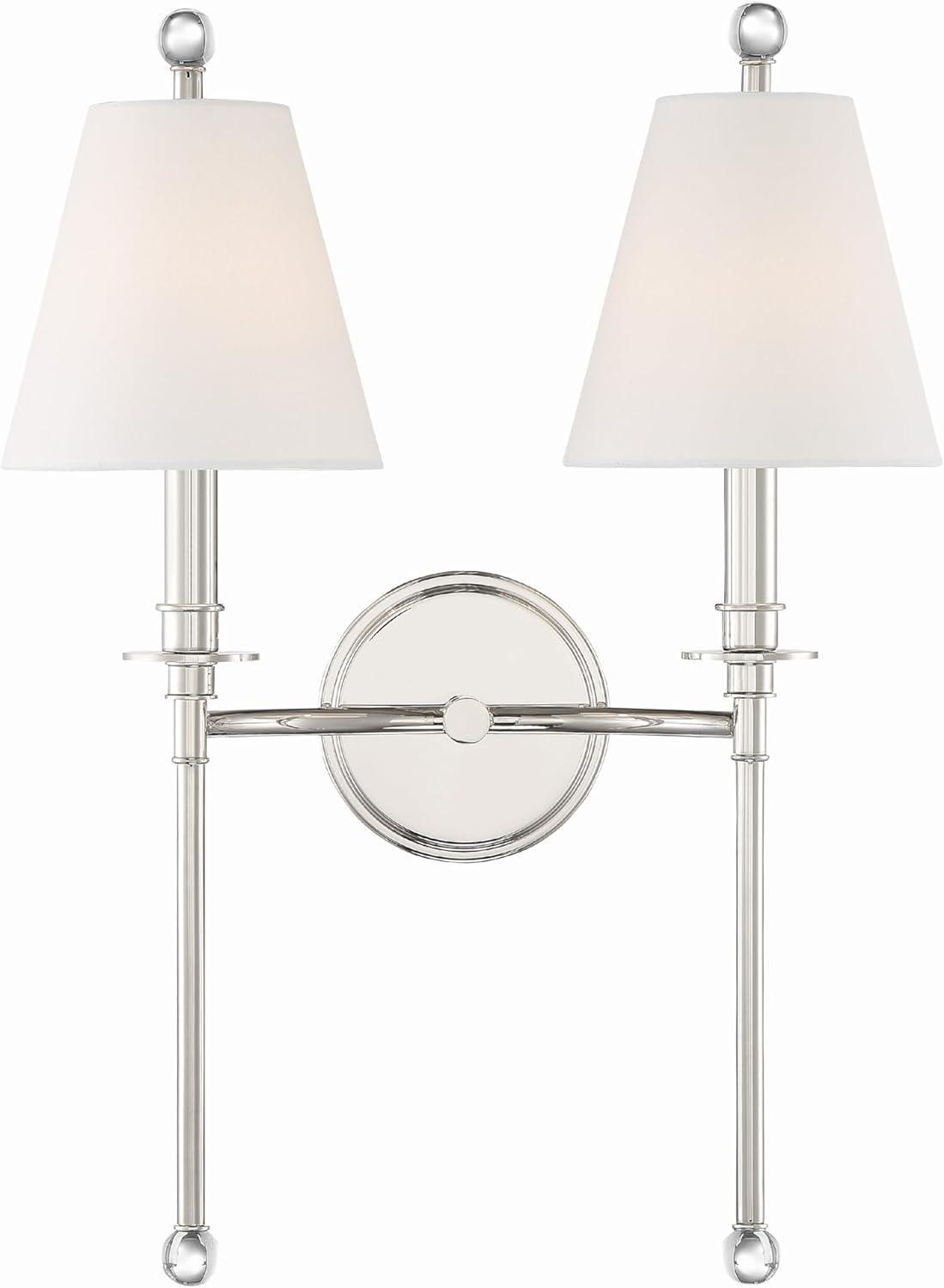 Dark Bronze 2-Light Sconce with White Silk Shades