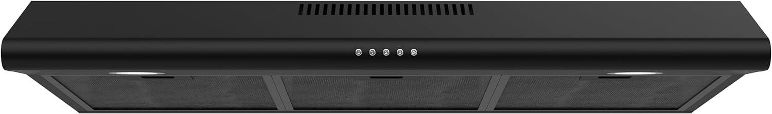 FIREGAS 36 inch Under Cabinet Range Hood 300CFM with Ducted/Ductless Convertible, Slim Kitchen Over Stove Vent, 3 Speed Exhaust Fan, Reusable Aluminum Filters, Push Button, Black
