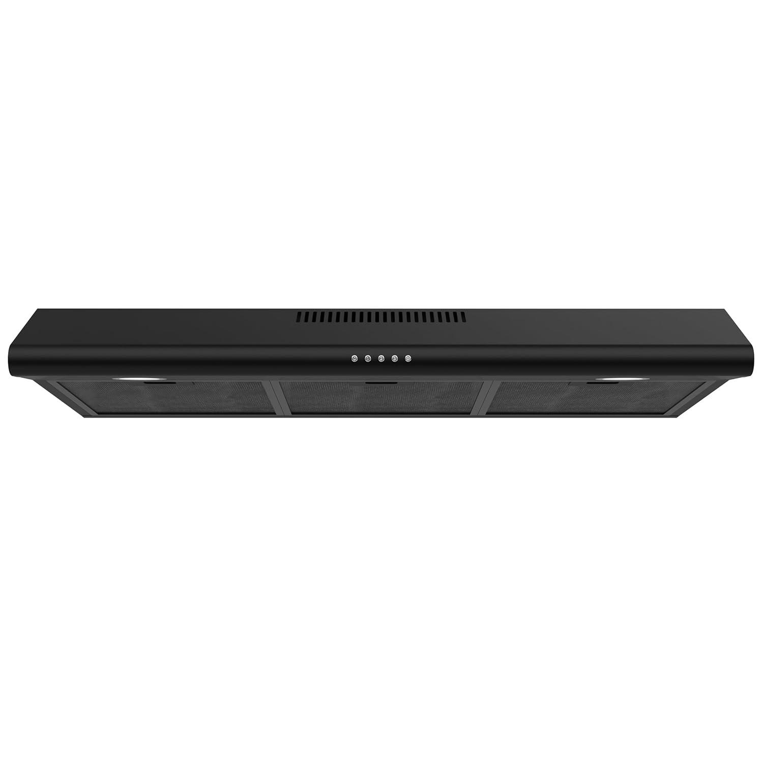 FIREGAS 36 inch Under Cabinet Range Hood 300CFM with Ducted/Ductless Convertible, Slim Kitchen Over Stove Vent, 3 Speed Exhaust Fan, Reusable Aluminum Filters, Push Button, Black