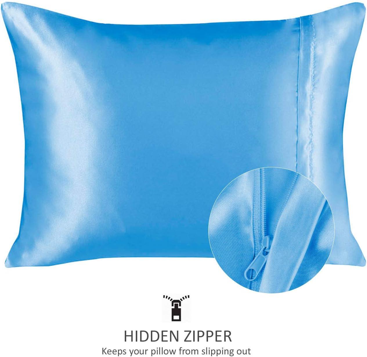 Blissford Luxury Jewel Blue Satin Pillowcase with Zipper Closure, Standard 2-Pack
