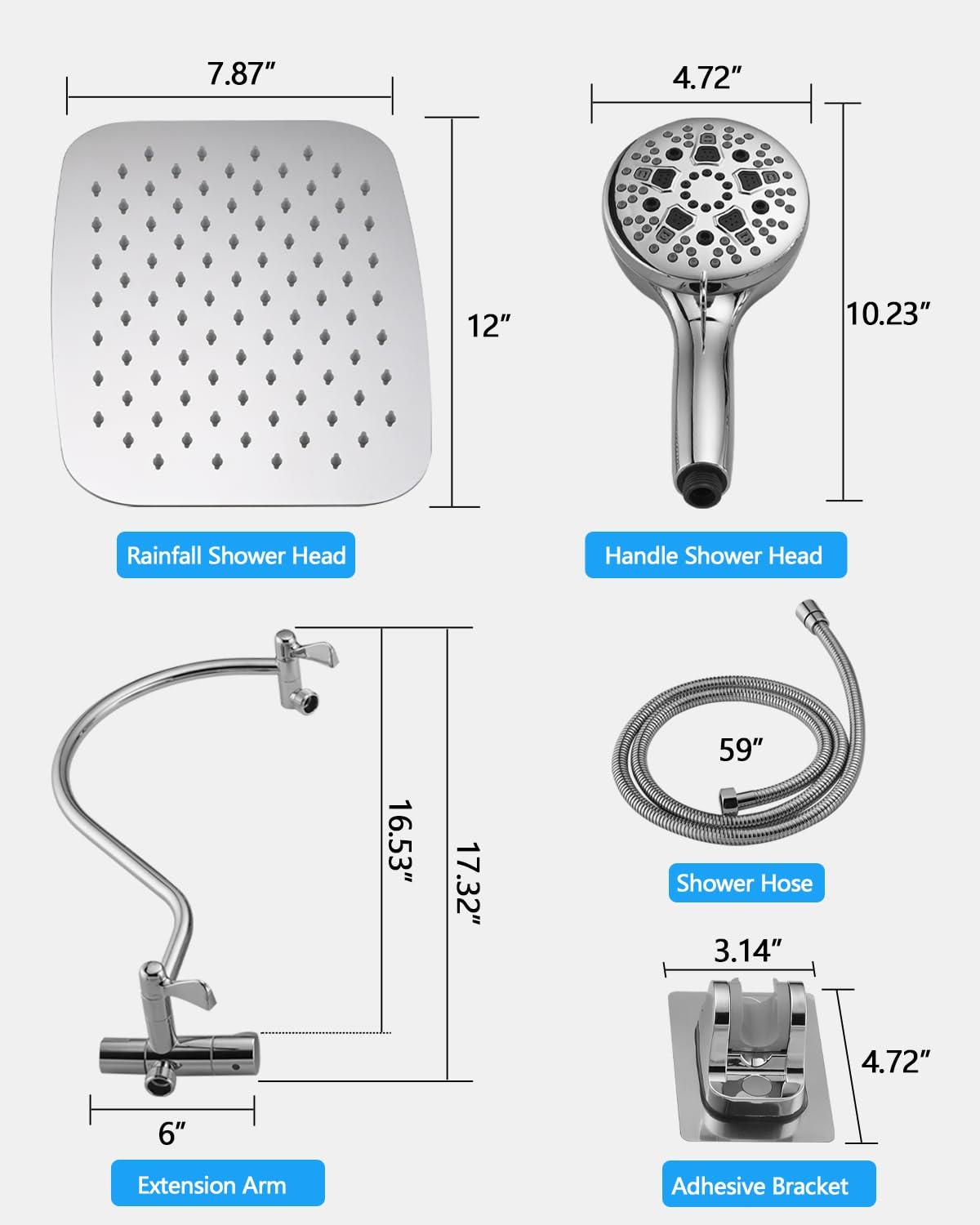 OLHAV Rainfall Shower Head with Handheld Spray Combo, All Metal 12 Inch High Pressure Rain Showerhead V8QF63