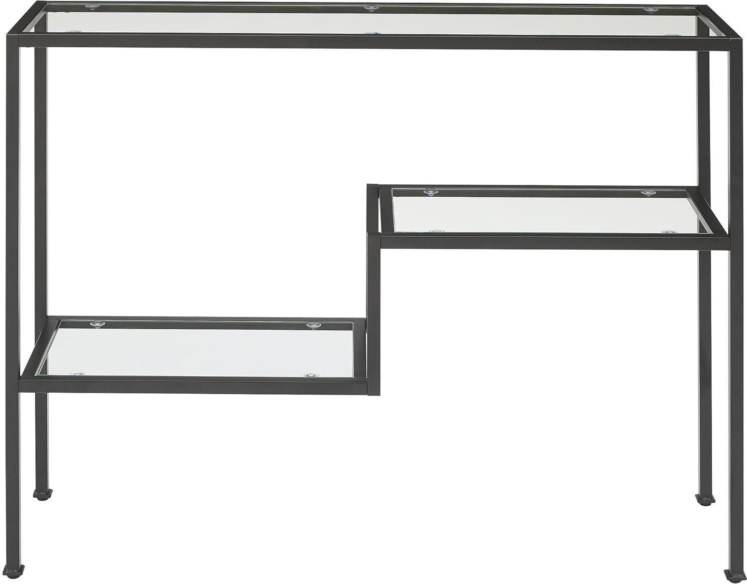 Sloane Console Table Matte Black - Crosley: Art Deco Style, Tempered Glass Shelves, Entryway Display