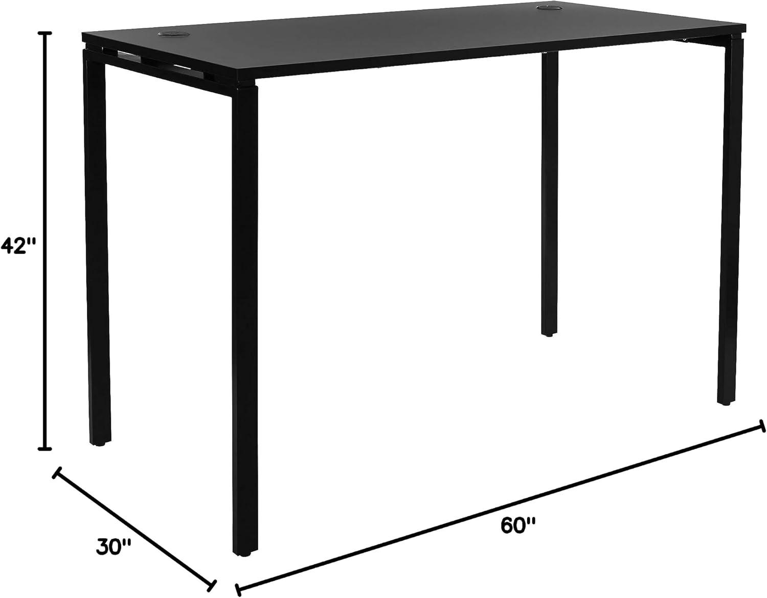 60" Writing Desk with White Laminate Top and White Finish Metal Legs