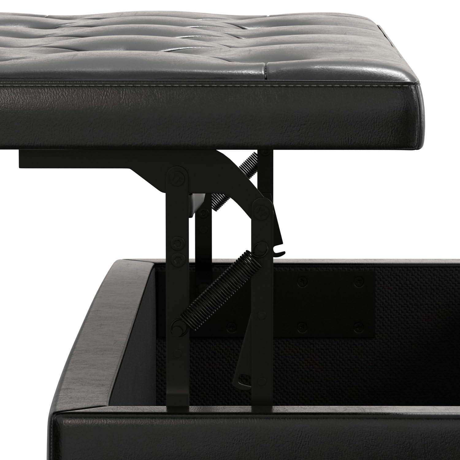 Simpli Home Hamilton 44"W Upholstered Lift-Top Storage Ottoman with Nailhead Trim and Tufted Detailing