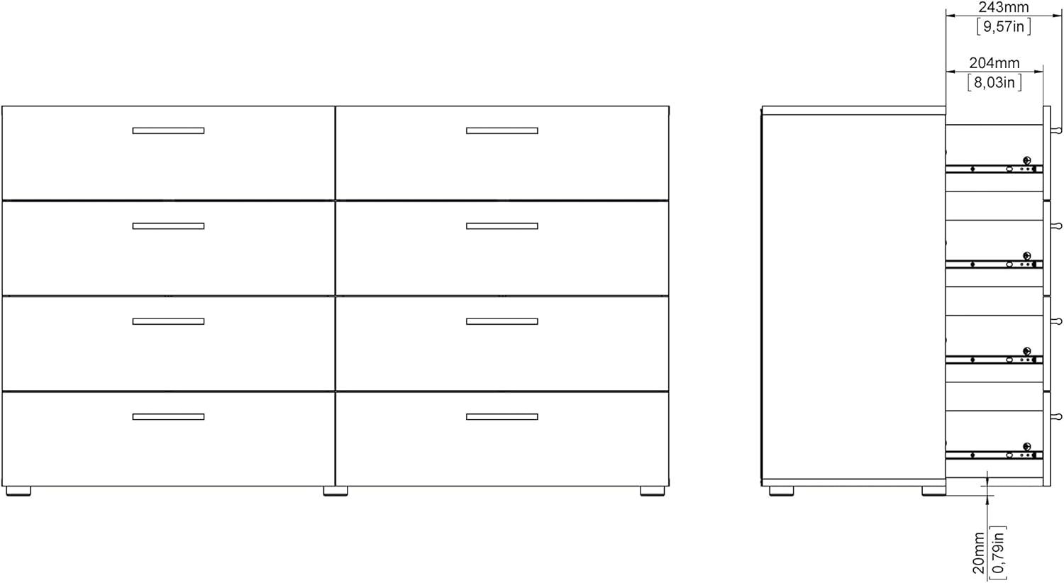 Loft 8 Drawer Double Dresser, Walnut