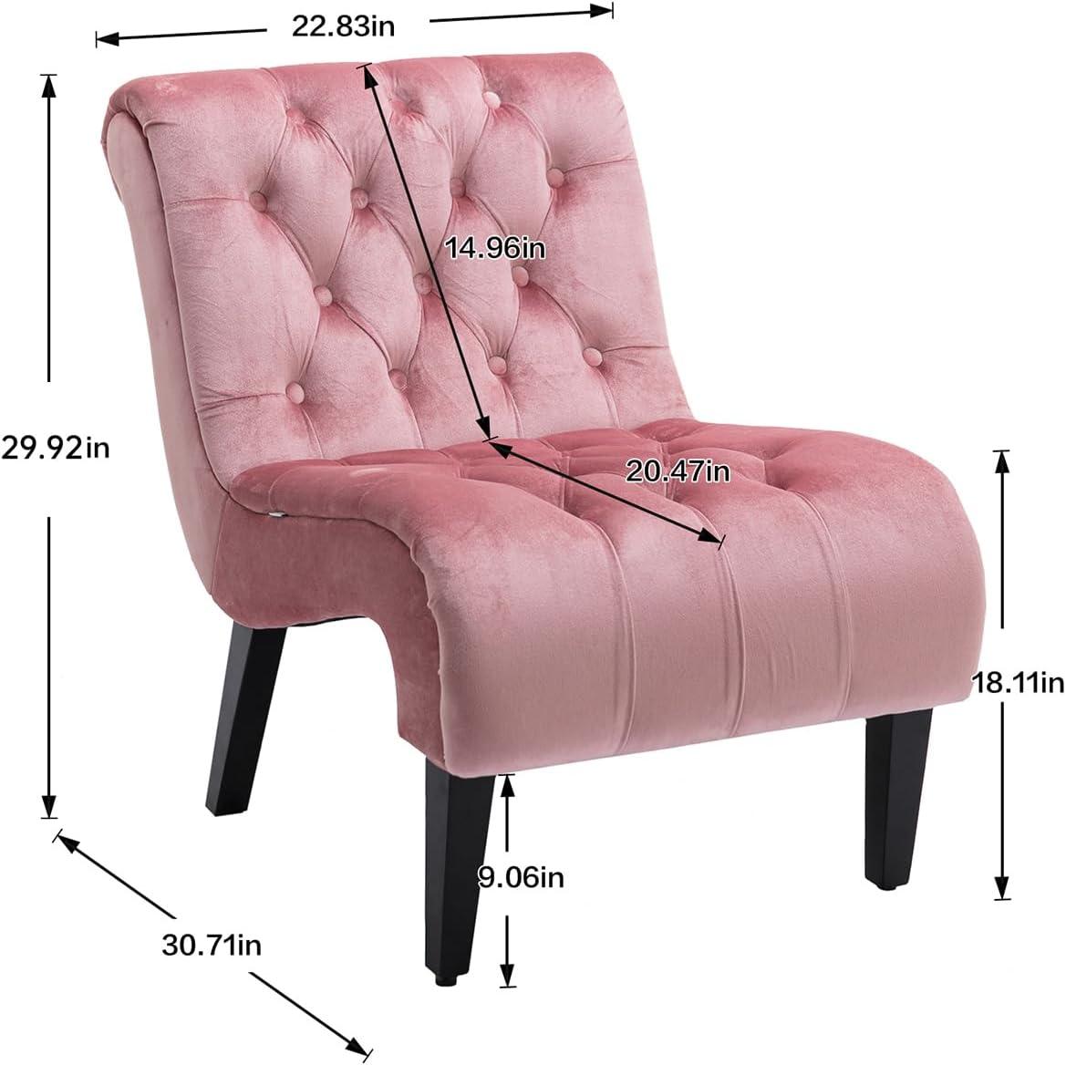 Accent Tufted Armless Chaise Lounge, Leisure Reclining Chair with Wood Legs, Modern Lounge Sofa, for Indoor Home Living Room Bedroom, Pink