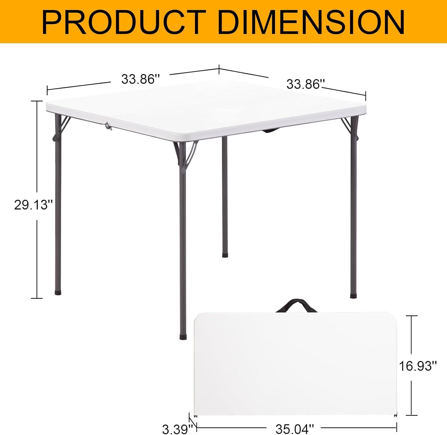 34" White Resin Folding Square Table with Alloy Steel Frame