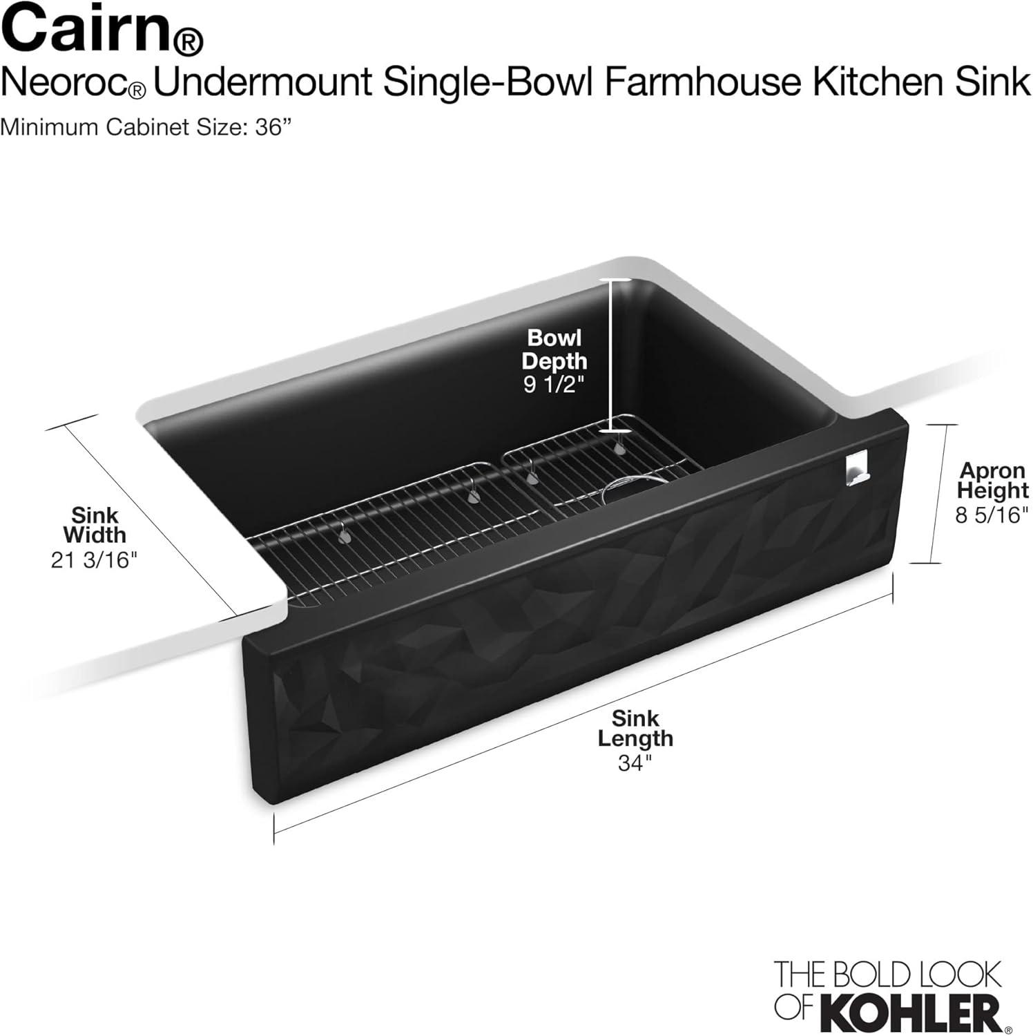 Cairn Undermount Single-Bowl Farmhouse Kitchen Sink with Fluted Design