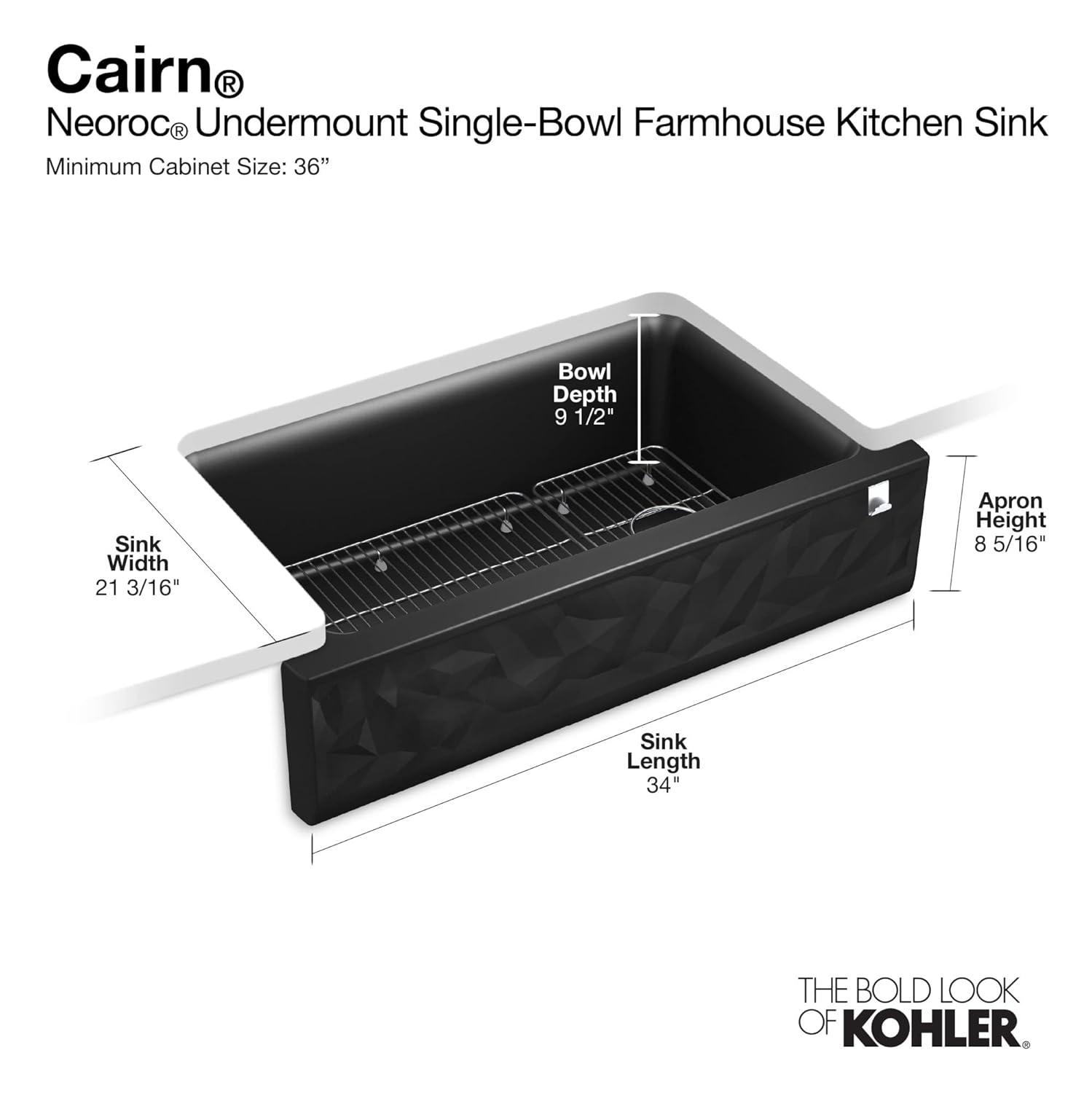 Cairn Undermount Single-Bowl Farmhouse Kitchen Sink with Fluted Design