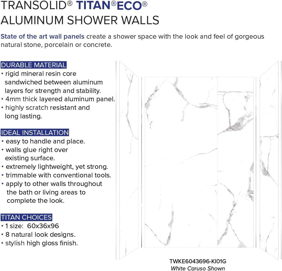 Titan 60" x 36" x 96" White Marble Glossy Shower Wall Kit