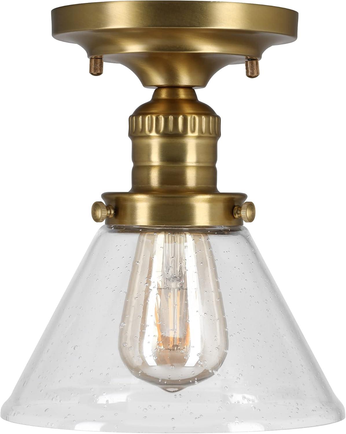 Satin Gold and Clear Glass Semi-Flush Ceiling Light