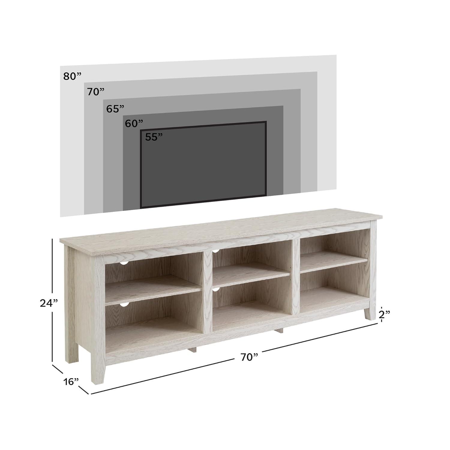 Walker Edison Wren Classic 6 Cubby TV Stand for TVs up to 80 Inches, 70 Inch, White Wash