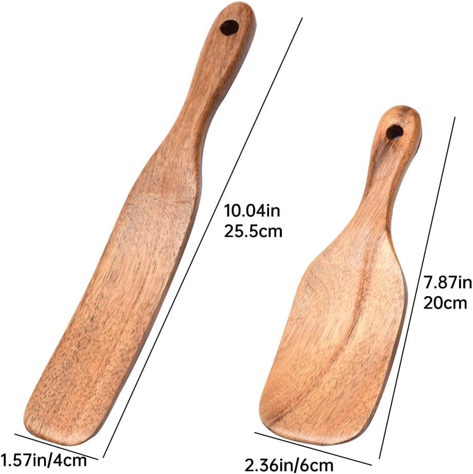 Wooden Kitchen Utensils Set of 2, Wooden Utensils for Cooking, stirring, Mixing, Serving