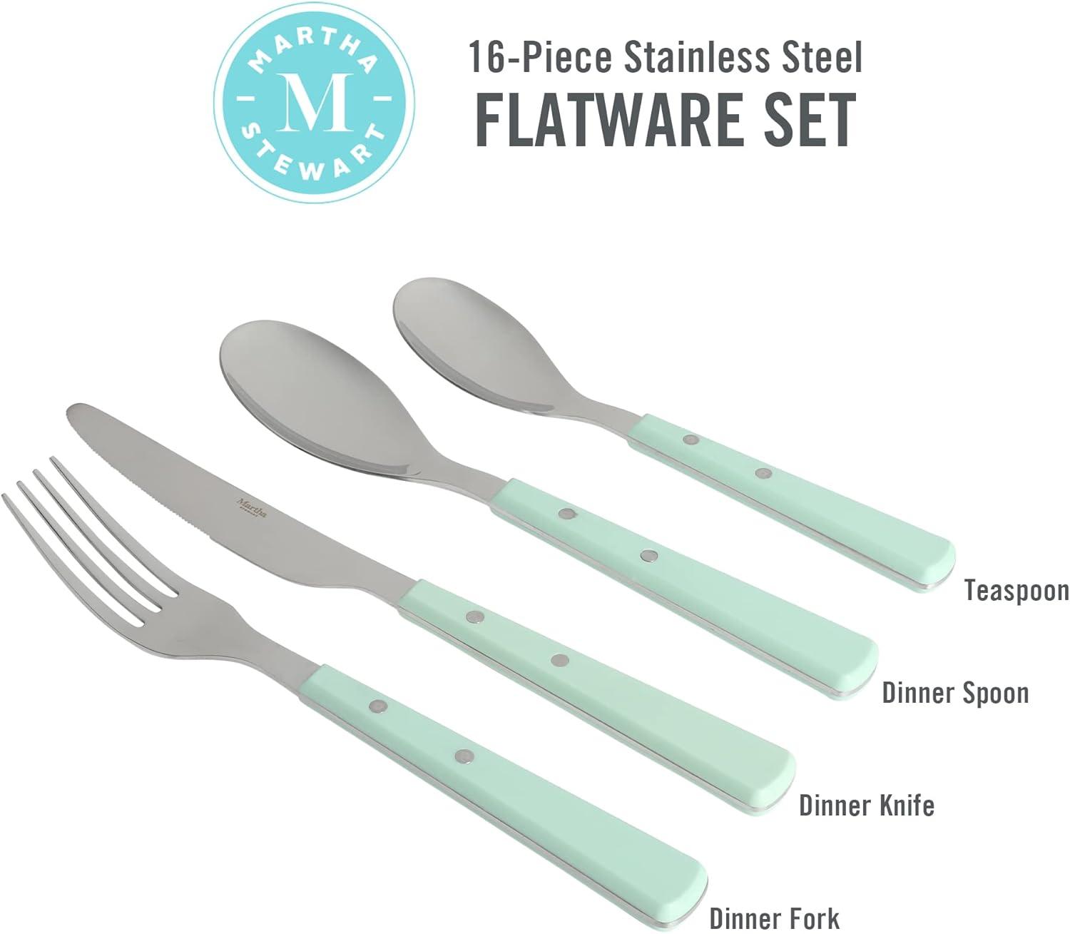 Martha Blue Stainless Steel 16-Piece Flatware Set