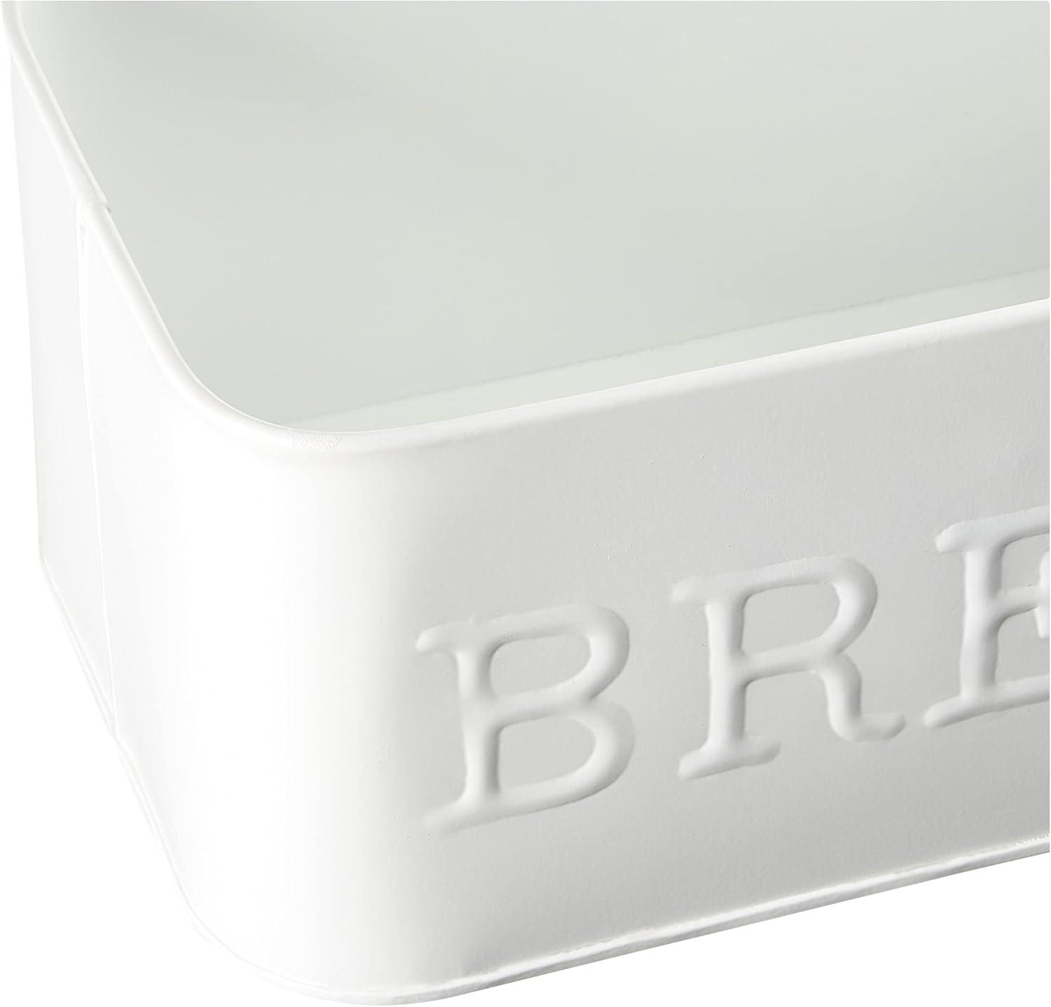 White Enamel Rectangular Bread Box with Mango Wood Lid