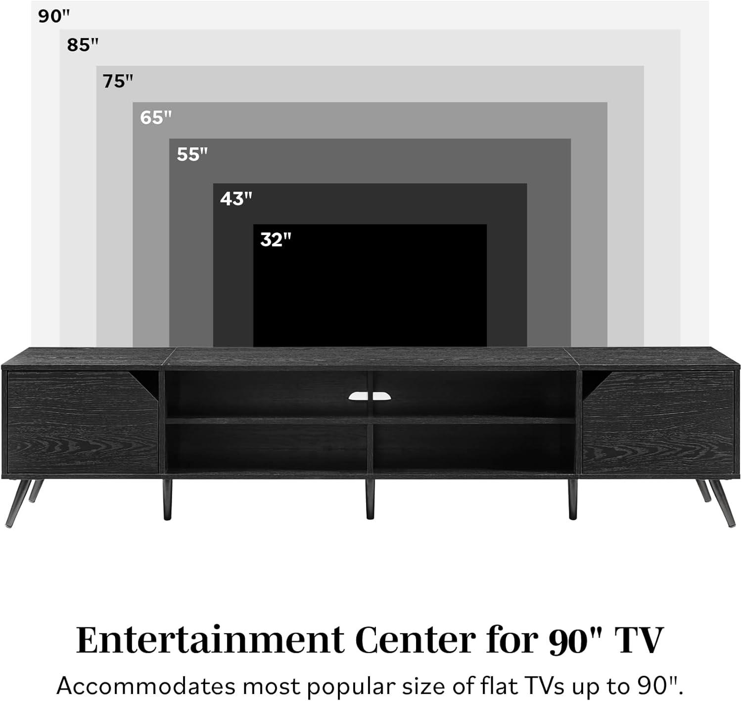 Black 80" Modern TV Stand with Cabinets and Open Shelves