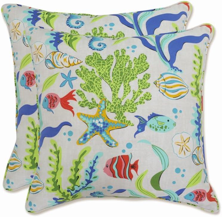 Coral Bay Blue Outdoor/Indoor Square Throw Pillows Set