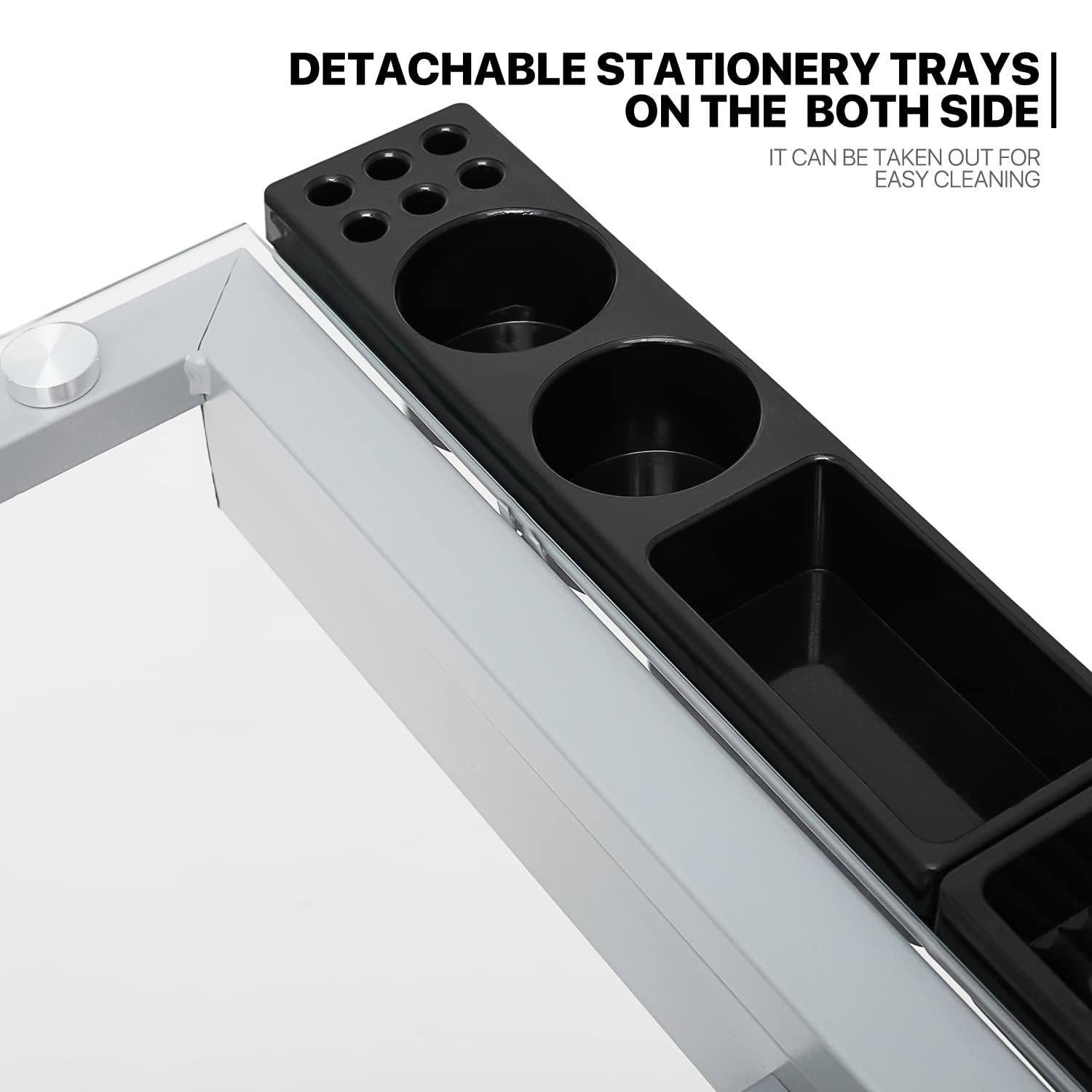 LIQI Drafting Table on Wheels with Storage & Side Tray - Adjustable 0-65° Glass Tabletop, Replaceable Feet Art Desk