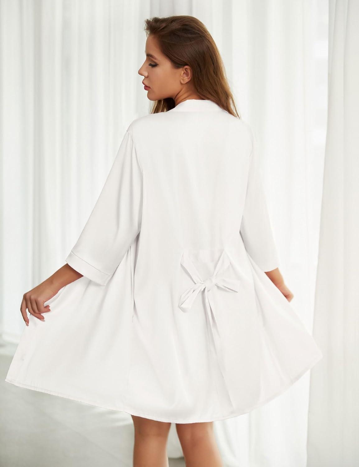 ZZwxWA Batas de Seda para Mujer con Cinturón Dama de Honor Fiesta de Boda Bata de Baño de Kimono Satinado Camisón de Media Manga Ropa de Dormir