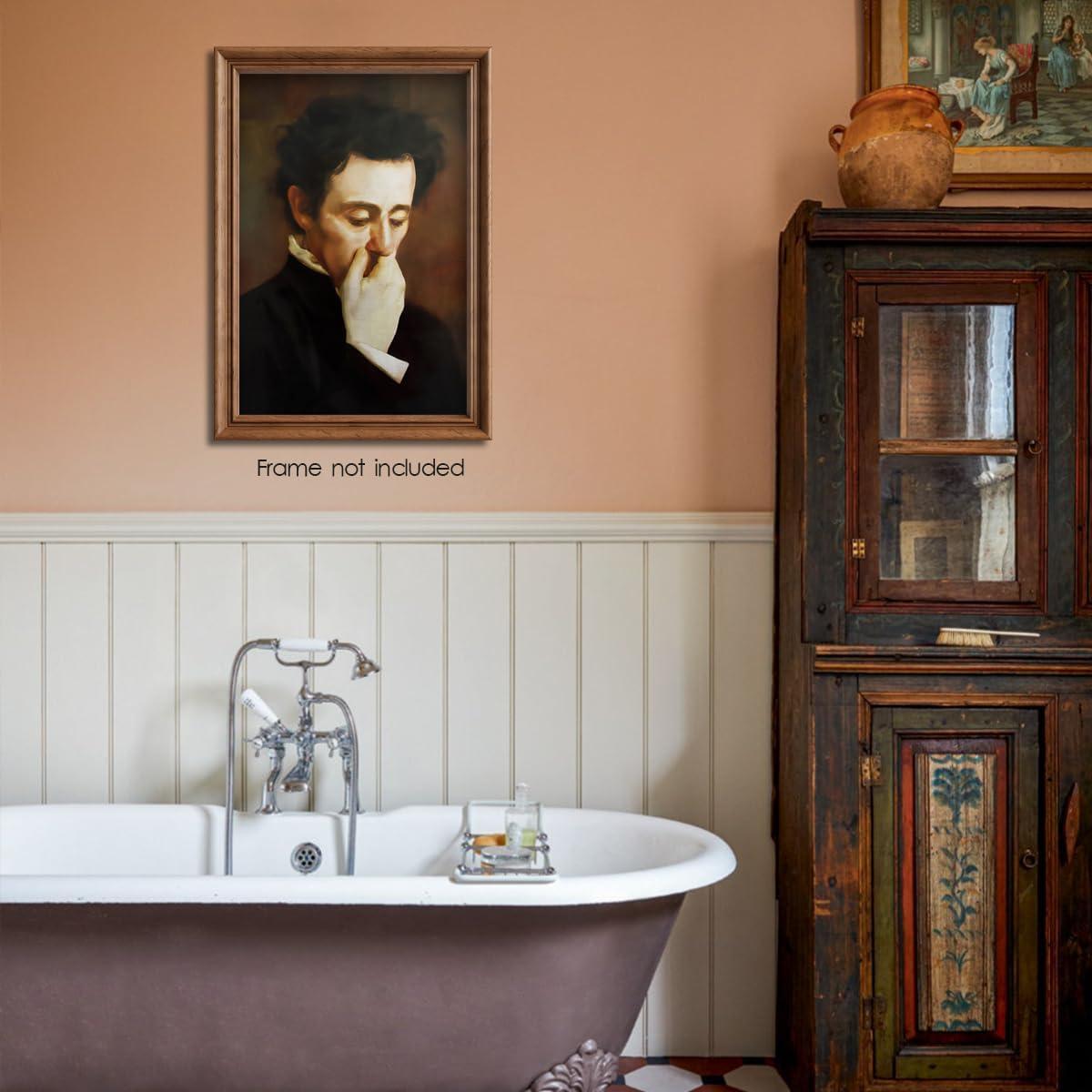JDNWKBBS Funny Bathroom Canvas Wall Art Humorous Classical Oil Painting Man Covering Nose Posters Vintage Toilet Pictures Prints Rustic Farmhouse Wall Decor for Bathroom Restroom 12x16in Unframed