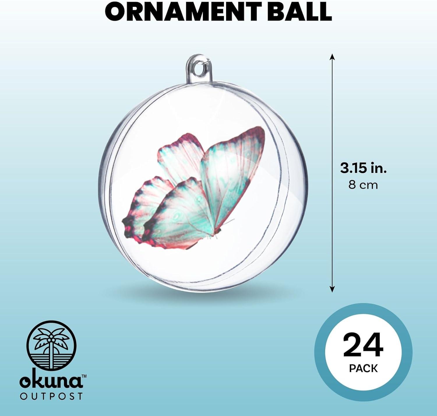 Okuna Outpost 24 Pack Clear Plastic Ornaments for DIY Arts and Crafts, Fillable Decorations, 3.15 in