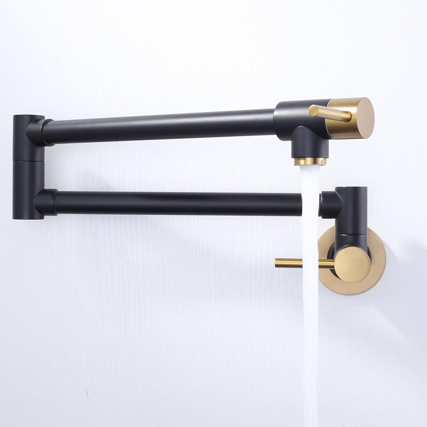 Matte Black and Gold Brass Wall Mount Pot Filler Faucet