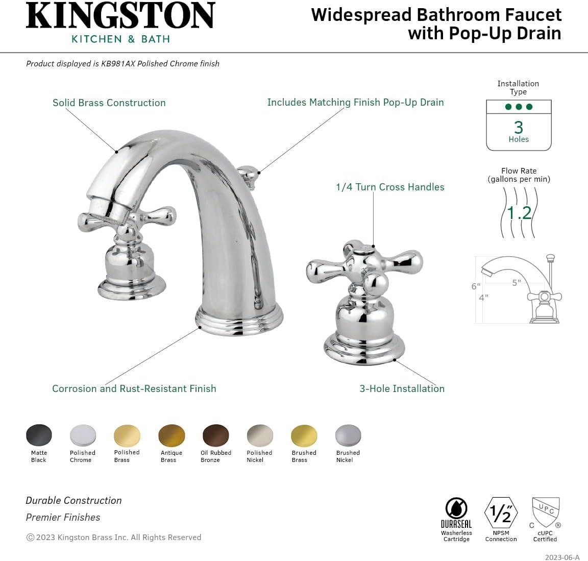 Kingston Brass KB985AX Victorian 2-Handle 8 in. Widespread Bathroom Faucet, Oil Rubbed Bronze